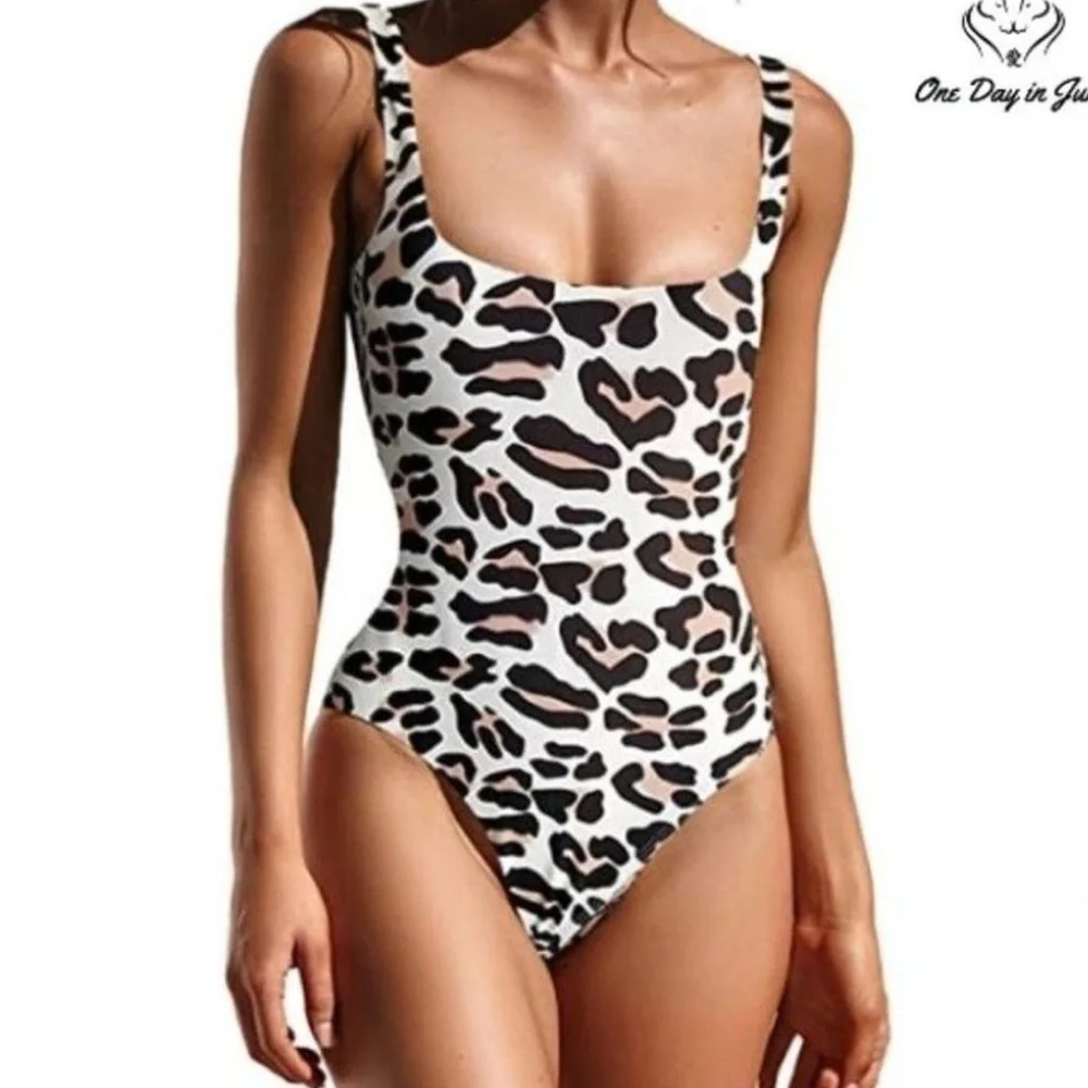 NWT Pretty Garden Women’s Square Neck Leopard One Piece Swimsuit in size XL